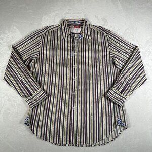 Robert Graham Shirt Men Size XL Striped Long Sleeve Flip Cuff 100% Cotton GUC